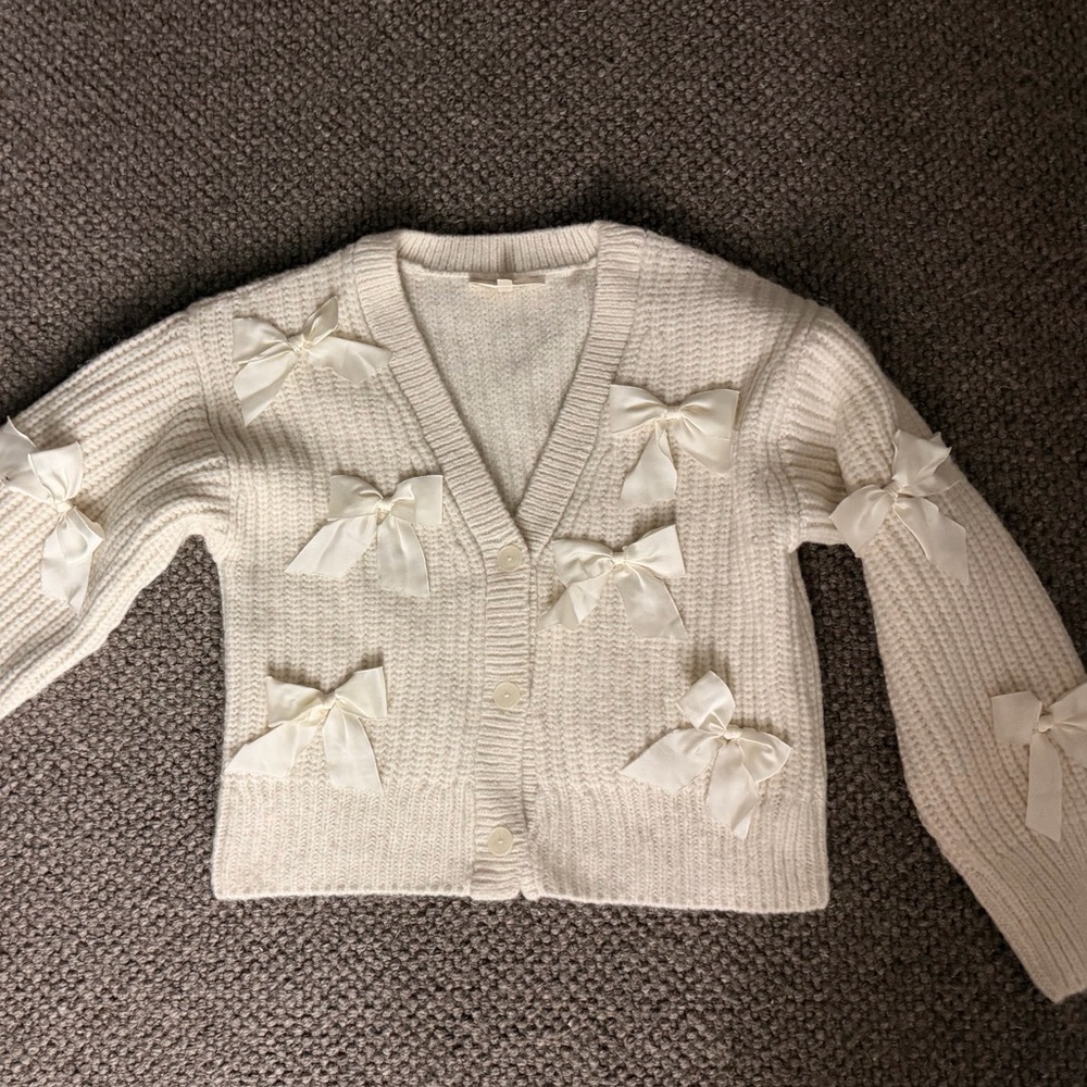 LoveShackFancy Cream Cardigan with Bow Details